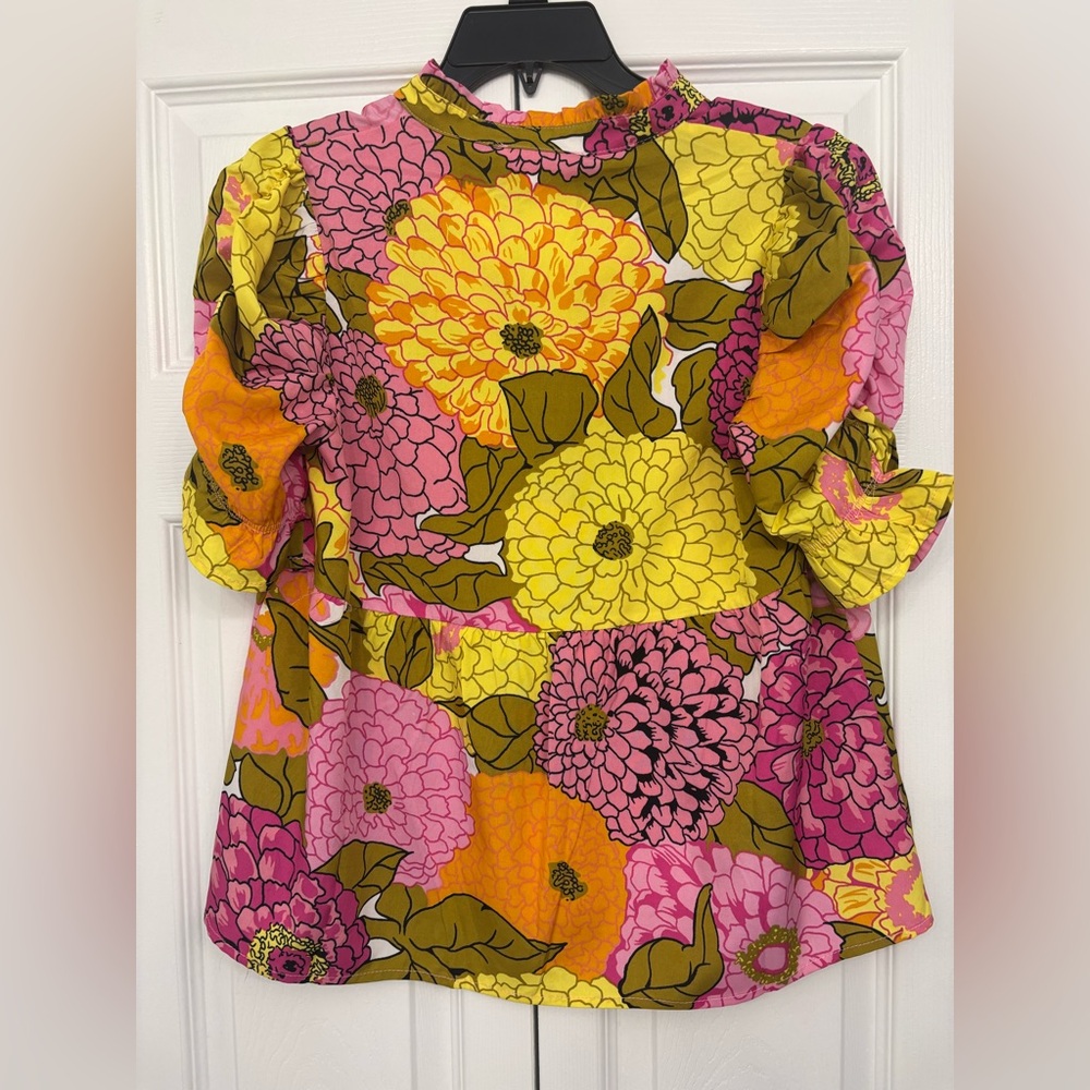 THML Pink Yellow Floral Puff Sleeve Blouse - Picture 4 of 6